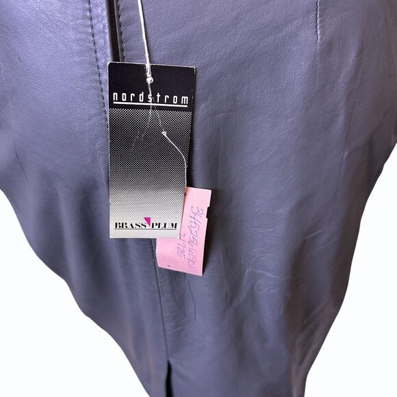 Vintage Y2K Brass Plum Gray Leather Pencil Skirt Jr Size 3 Midi‎ Zipper Mob Wife - Picture 13 of 16